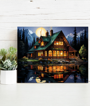 Moonlit Cabin Glow – Paint by Numbers Kit