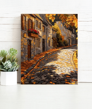 Autumn Cobblestone Street - Paint by Numbers Kit