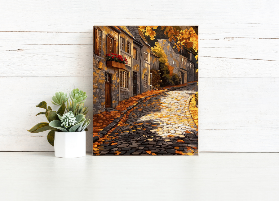 Autumn Cobblestone Street - Paint by Numbers Kit