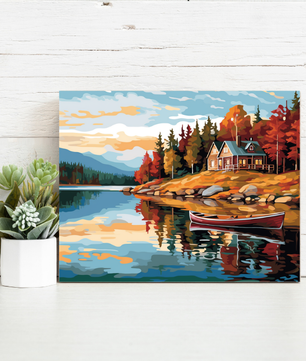Autumn Lakeside Cabin – Paint by Numbers Kit