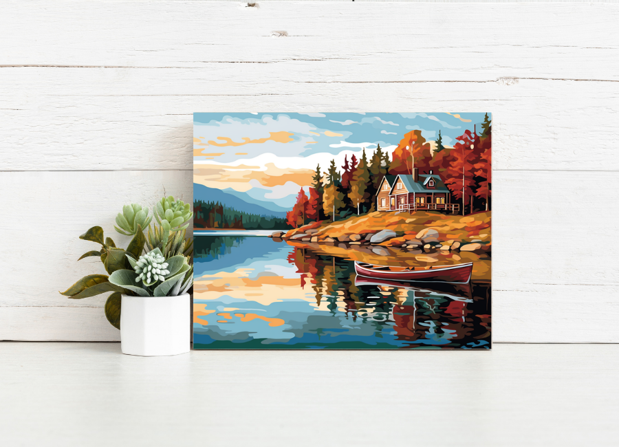Autumn Lakeside Cabin – Paint by Numbers Kit