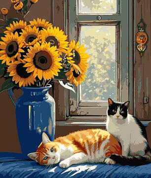 Sunflower Cat Window - Paint by Numbers Kit