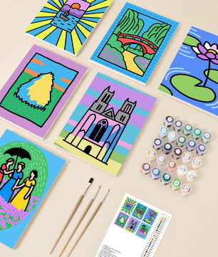 Scenic Moments 6 pack paint by numbers kit - six scenic landscape designs on six 15x20cm canvases