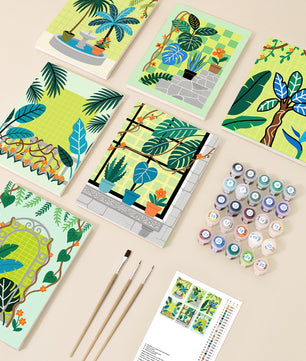 Botanical Escape 6 pack paint by numbers kit - six botanical designs on six 15x20cm canvases
