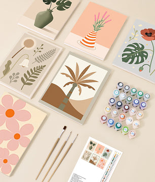 Soft Florals 6 pack paint by numbers kit - six soft floral designs on six 15x20cm canvases
