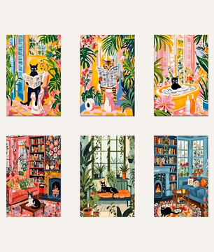 The Botanical Cat Club 6 pack paint by numbers kit - six botanical cat designs on six 15x20cm canvases