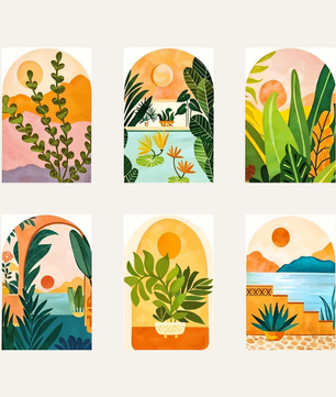 Sunset Botanicals 6 pack paint by numbers kit - six sunset botanical designs on six 15x20cm canvases