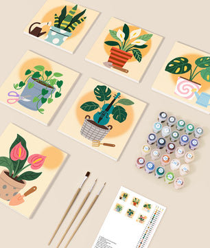 Golden Hour Botanicals 6 pack paint by numbers kit - six warm botanical designs on six 15x15cm canvases