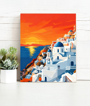 Santorini Sunset Glow – Paint by Numbers Kit