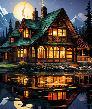 Moonlit Cabin Glow – Paint by Numbers Kit