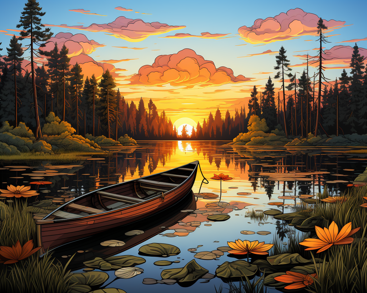 Sunset Lake Boat - Paint by Numbers Kit