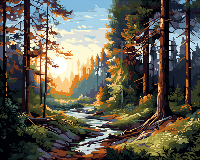 Forest Stream Sunrise - Paint by Numbers Kit