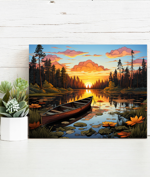 Sunset Lake Boat - Paint by Numbers Kit