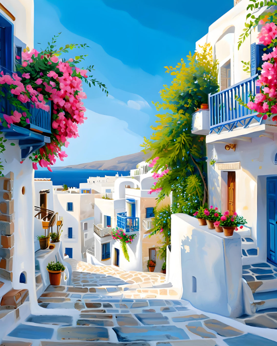 Santorini Sunlit Streets - Paint by Numbers Kit
