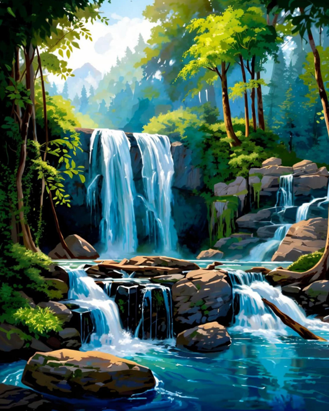 Forest Waterfall Retreat - Paint by Numbers Kit