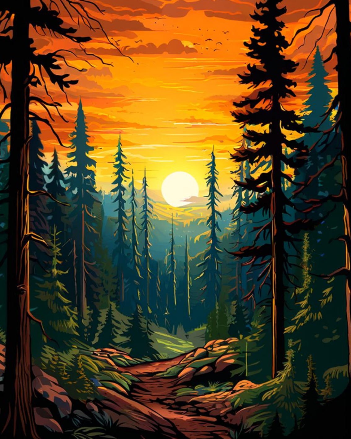 Golden Forest Path – Paint by Numbers Kit
