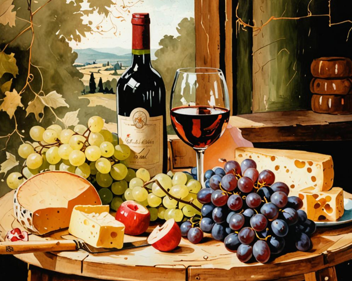 Wine and Cheese Still Life - Paint by Numbers Kit