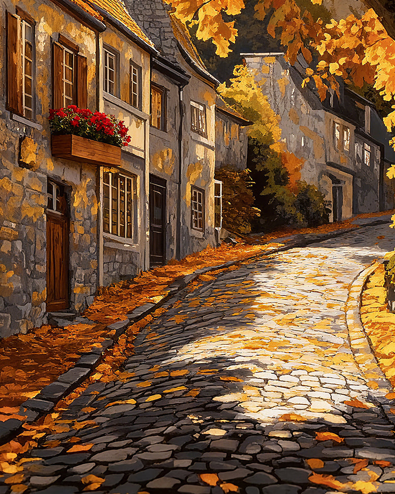 Autumn Cobblestone Street - Paint by Numbers Kit