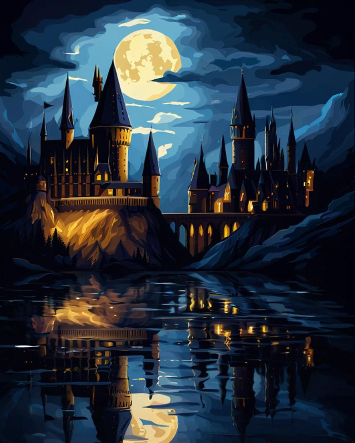 Moonlit Castle Reflections – Paint by Numbers Kit