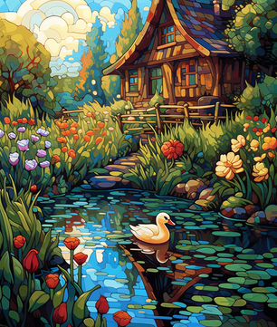 Cottage Pond Garden - Paint by Numbers Kit