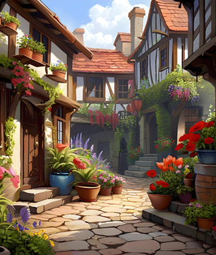 Charming Village Courtyard – Paint by Numbers Kit
