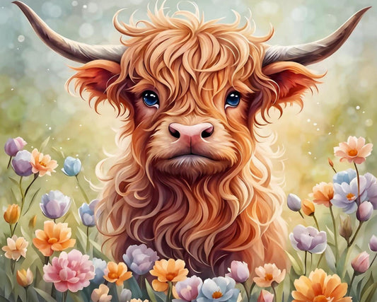 Floral Highland Cow - Paint by Numbers Kit