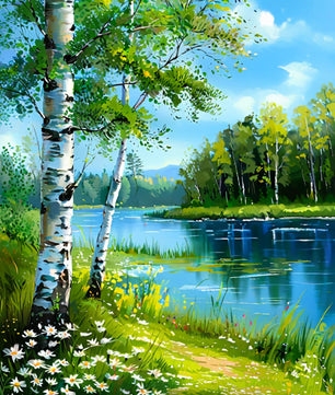 Birch Lakeside Escape – Paint by Numbers Kit
