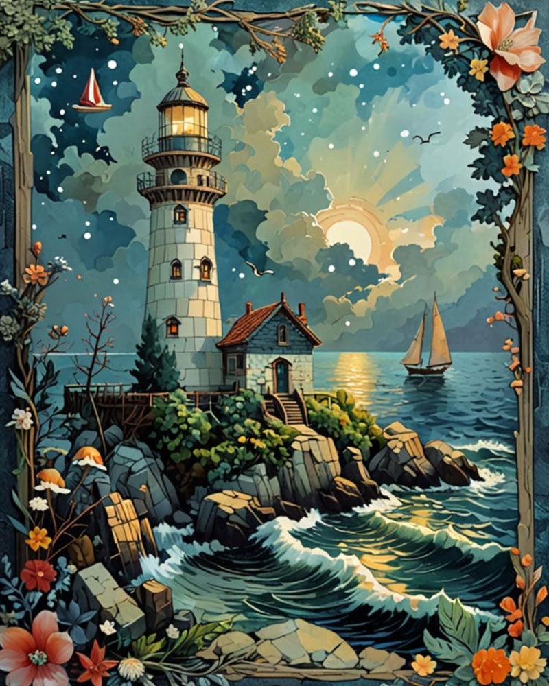 Lighthouse Cove Sunset - Paint by Numbers Kit