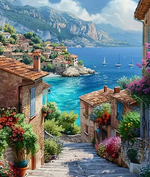 Coastal Village Steps - Paint by Numbers Kit