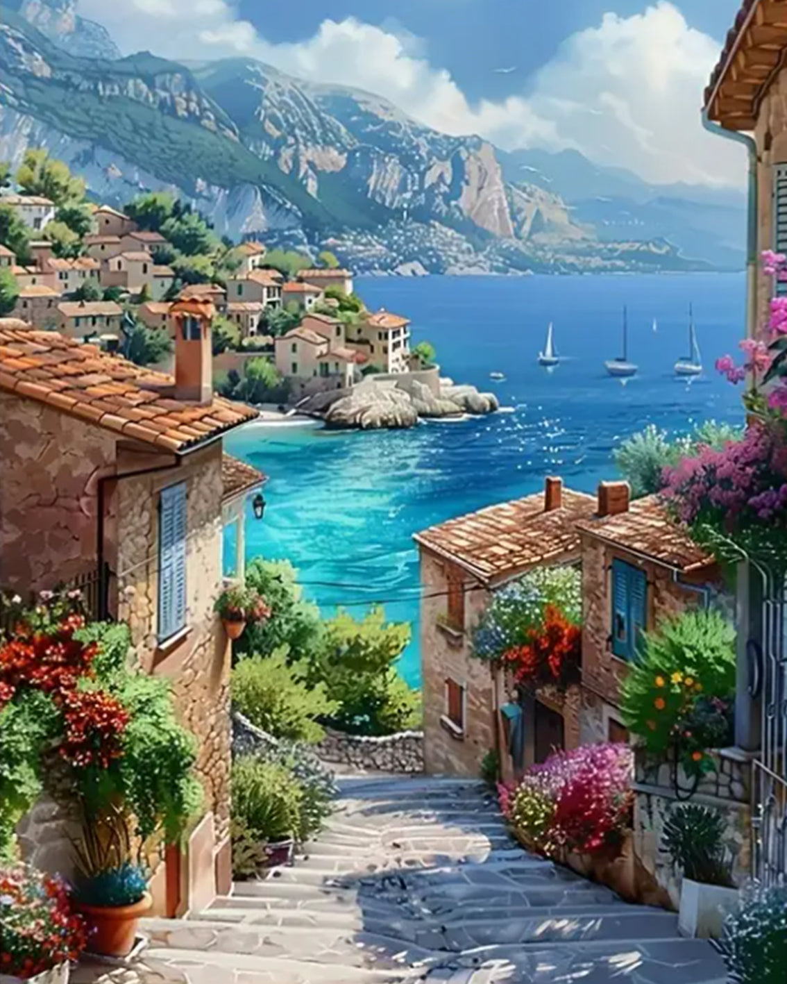 Coastal Village Steps - Paint by Numbers Kit