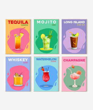 Retro Cocktail Posters - 6 Pack Paint by Numbers Kit