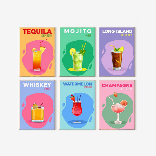 Retro Cocktail Posters - 6 Pack Paint by Numbers Kit