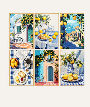 Lemon Grove 6 pack paint by numbers kit - six lemon grove designs on six 15x20cm canvases