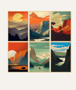 Mountain Escape 6 pack paint by numbers kit - six mountain landscape designs on six 15x20cm canvases