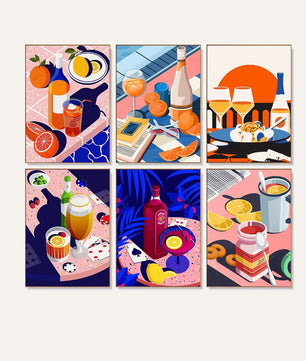 Golden Hour Drinks 6 pack paint by numbers kit - six golden-hour drinks designs on six 15x20cm canvases