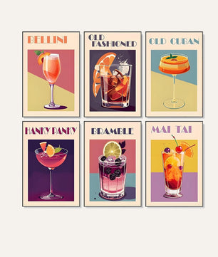 Vintage Cocktail Club 6 pack paint by numbers kit - six vintage cocktail designs on six 15x20cm canvases