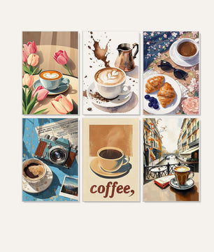 Coffee Date 6 pack paint by numbers kit - six coffee date designs on six 15x20cm canvases