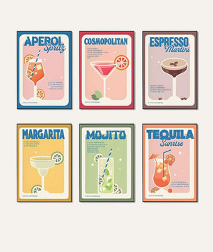 The Retro Cocktail Edit 6 pack paint by numbers kit - six retro cocktail designs on six 15x20cm canvases